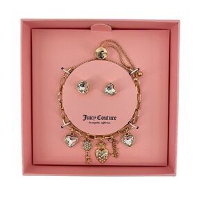 Juicy Couture Gold Charm Bolo Bracelet & Earring Set – Adjustable, New in Box